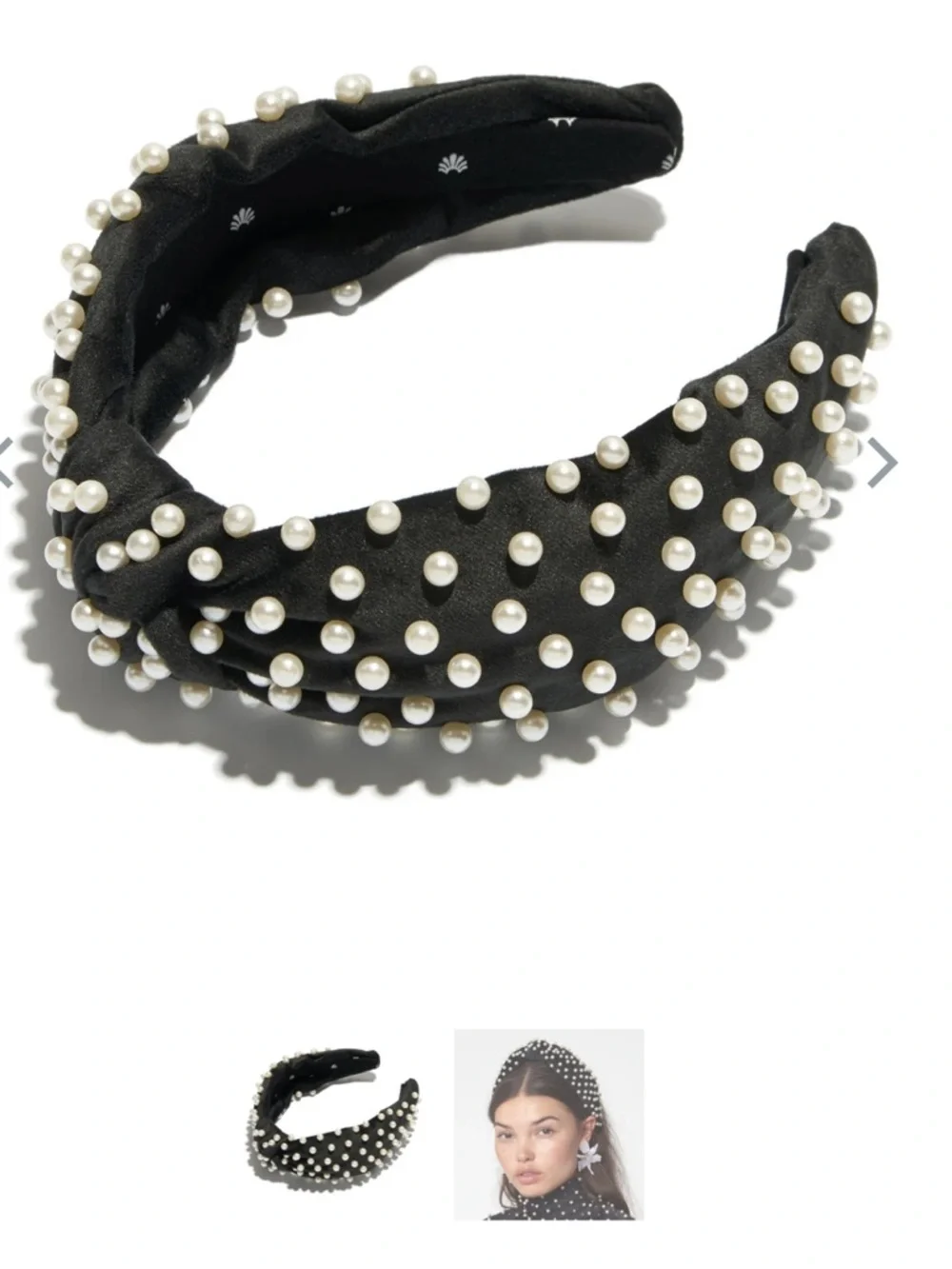 Lele Sadoughi Black Velvet and Pearls Headband